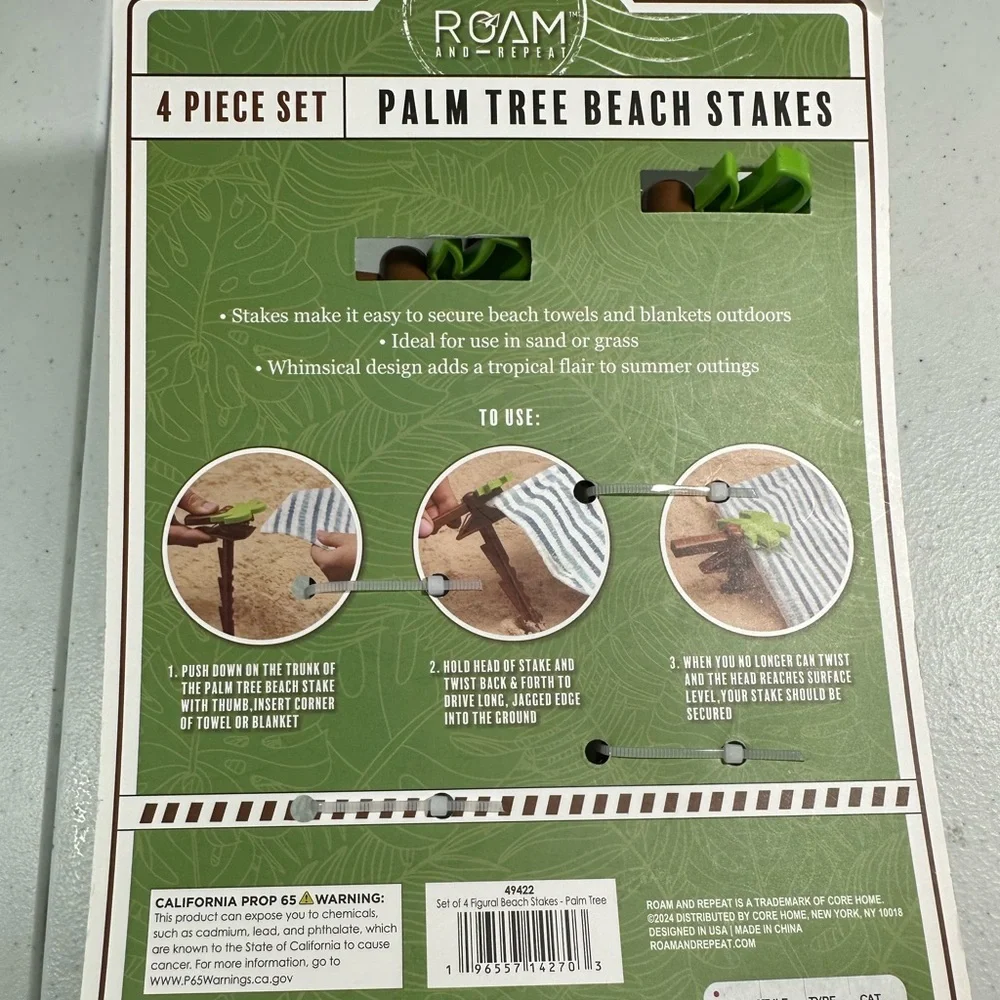 NEW Roam & Repeat PALM TREE BEACH STAKES Set/4